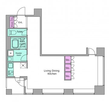 1LDK間取り図　レジディアタワー麻布十番