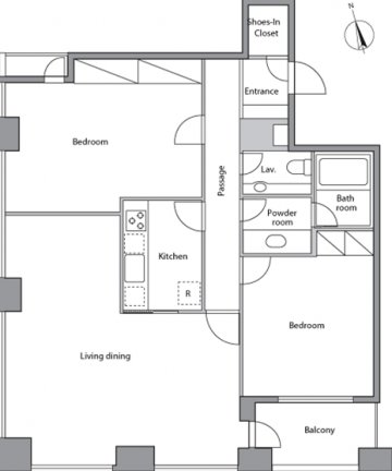 2LDKの間取り図　レジディアタワー麻布十番