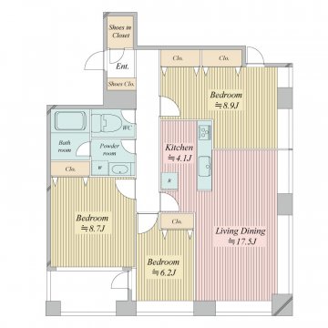 3LDK レジディアタワー麻布十番間取り図